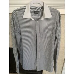 Sean John Regular Fit Cuff Link Dress Shirt Mens Size L 16.5 34/35 Gray Striped